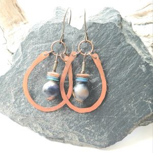 U-shaped Copper and Bead Earrings