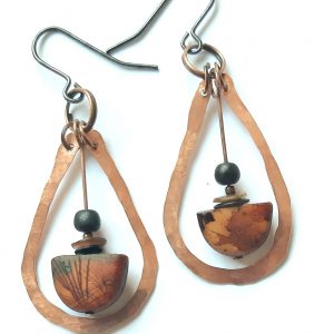 Long U-shaped Copper and Bead Earrings
